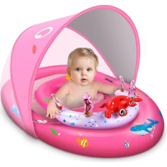 LAYCOL Baby Swimming Ring with UPF50+ Sun Protection Roof & Toy, Swimming Aid Baby for the Pool, Adjustable Safety Seat, Toddler Pool Swimming Ring for 6-36 Months