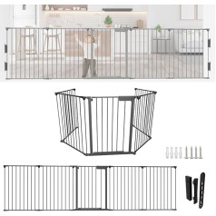 Fireplace Safety Gate 310 cm, Child Safety Gate, Fireplace Safety Gate, Metal Protective Gate for Children, Baby, Door Gate for Child Safety 5-Piece Elements (60 x 75 cm each), Black