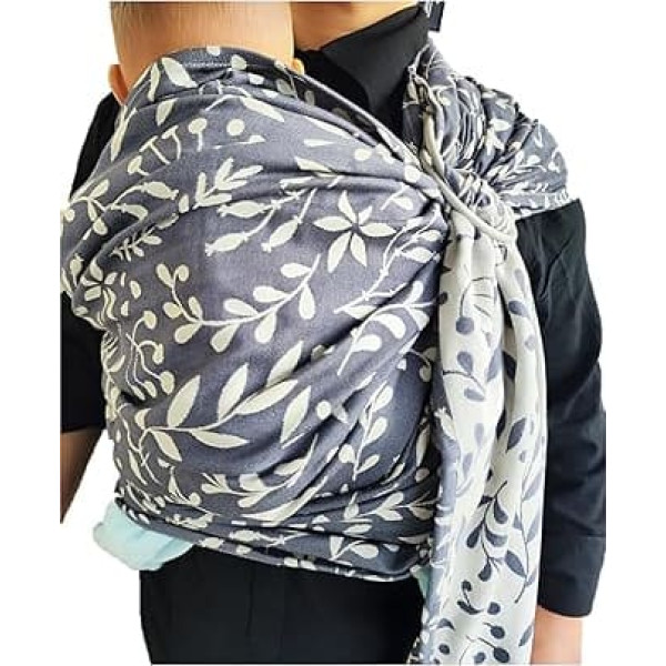 Shabany® - Ring Sling Sling - 100% Organic Cotton - Baby Belly Carrier for Newborns Toddlers up to 15 kg - Includes Baby Wrap Carrier Instructions - Silver (Elegant)