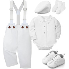 Baby Boy 5 Piece Outfit Shirt Beret Suspender Pants Shoes Socks Christening Outfits for Boys