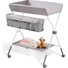 VEVOR Folding Changing Unit, Mobile Changing Table, Changing Trolley, Grey Changing Table with Changing Mat, Safety Belt, Space-Saving & Stable, Foldable Changing Shelf, 15 kg Load Capacity