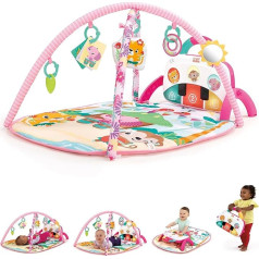 Bright Starts, 4-in-1 Groovin’ Kicks Klavierspielzeug, Bauchlage Spielmatte & Aktivitätsspielzeug für Babys, Rosa - Blumenfest, für Neugeborene und Kleinkinder