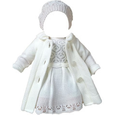 Six for Kids Christening Dress Girls' Knitted Dress with Coat and Hat Knitting Set Christening Set 80, White
