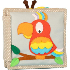 Jolly Designs Mini Quiet Book Iridescent Parrot - Montessori Toy from 6 Months - Promote Motor Skills & Sensors - Felt Busy Book - Handmade Felt Book - Perfect for on the Go