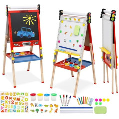 Children's Easel, 3-in-1 Children's Easel with Paper Roll, Height Adjustable, Foldable Double-Sided Whiteboard & Chalkboard, Other Accessories for Children and Toddlers, Board for Children 3-8 Years