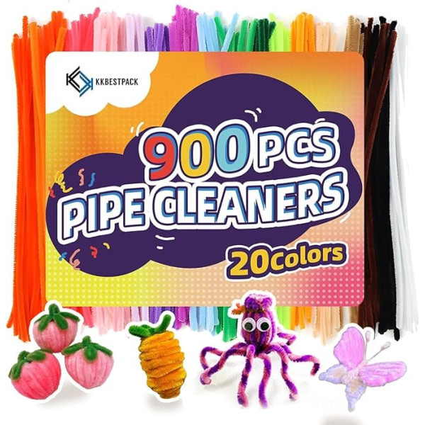 KKBESTPACK Pipe Cleaners 900 Pieces 20 Colors Craft Supplies Pipe Cleaners Chenille Stems Craft Pipe Cleaners