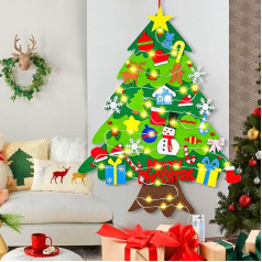 HKKYO DIY Felt Christmas Tree for Children, 100 cm Illuminated Felt Christmas Tree, 34 Pieces Ornaments Wall Hanging Kids Christmas Tree, My First Christmas Tree for Christmas Gifts