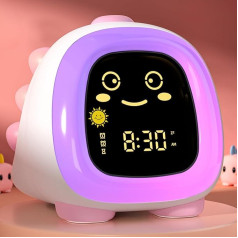 hansang Cute Kids Watch, Night Light for Kids with Snooze Mode, Sleep Timer, Dual Alarm, Sleep Training, 3 Brightnesses, 10 Colours, Night Light, Adjustable Volume, Memory Battery, Ok to
