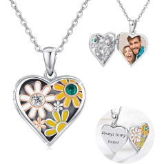 YEESIA Daisy Locket Necklace Sterling Silver Daisy Photo Necklace Sunflower Lockets for Photo Keepsake Gifts, Sterling Silver, Cubic Zirconia