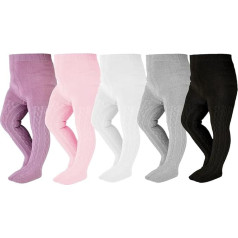 EPEIUS Baby Girls Tights Cable Knit Leggings Stockings Cotton Pantyhose for Newborn Infants Toddlers 3/6 Pack, Black/White/Light Grey/Pink/Purple, 5 Pack