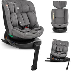 KikkaBoo i-Secure Child Seat 0-36 kg (Group 0/1/2/3) with ISOFIX & 360° Rotation - i-Size Car Seat for Babies & Toddlers, 40-150 cm, from 6 Months to 12 Years, Adjustable Headrest, Light Grey