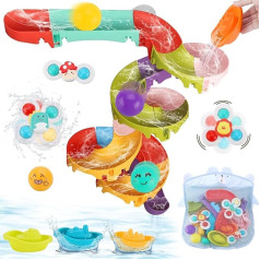 45 Pieces Bath Toy Children, Bath Toy, DIY Marble Run Bath Toy from 1 2 3 Years, Water Toy Suction Cups, Balls, Boats, Suction Cup Spinner, Storage, Gift for Girls and Boys