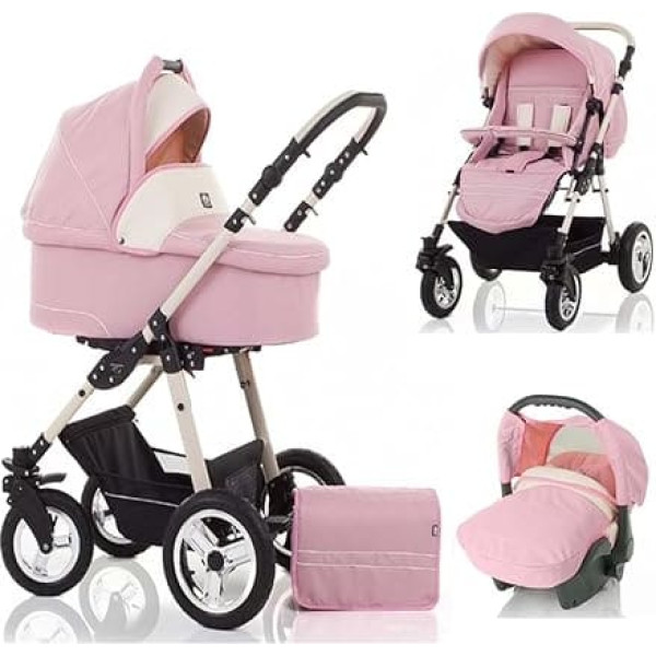 16 Piece High Quality 3-in-1 Pram Set City Star in 41 Colours: Pram + Buggy + Car Seat + Swivel Wheels - Mega Equipment - All Inclusive Package in 43 Great Colours