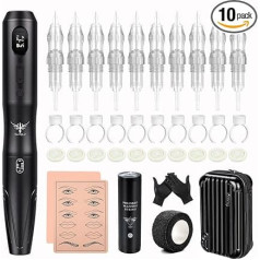 TATELF Permanent Make Up Machine Wireless with 10 Pieces Cartridge Needles Microblading Accessories for Lip Eyeliner Ombre Powder Brows Microshading Accessories