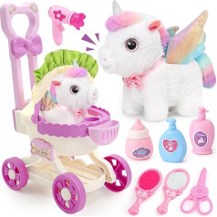 Toylink Unicorn Cuddly Toy for Girls Electric Plush Unicorn Running and Nod with Pram Interactive Pet Toy Gifts for Girls 3 4 5 6 Years