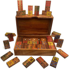 Handmade 56 Piece Domino Table Game Set in a Solid Handmade Wooden Storage Box, Ideal for Adults and Children