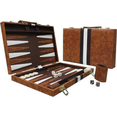 Backgammon Classic Board Game for Adults, Portable Set with High-Quality Leather Bag, for Travel and Family, 15 Inches, Brown, 2 Players, Ages 14 and Up