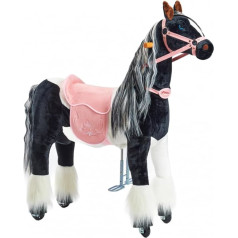 Riding Horse with Wheels Domino M (5-12 Years), Play Horse for Riding with Removable Pink Saddle and Halter with Bridle and Comb Mane and Tail, Plush Horse for Riding for Children