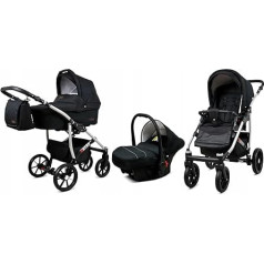 BabyLux® Bambimo Qbaro 3-in-1 Pushchair Set Including Baby Carrycot, Buggy Sports Seat, Car Seat - Car Seat - Pram Set - Combination Pram with Changing Bag, Rain Cover etc.
