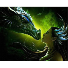 Paint by Numbers for Adults Beginners - Dragon and Witch Animal 16 x 20 Inch Number Painting (Wooden Frame)