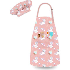 Chef Hat and Apron for Kids, Set of 2 Large Pockets for Girls and Boys, Adjustable Chef Costume, Kids Aprons for Cooking, Baking