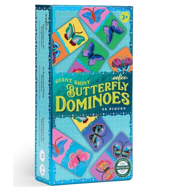 eeBoo: Giant Shiny Butterfly Dominoes, 28 Oversized Tokens, Classic Matching Game, Fun and Colourful Holographic Butterflies, Kids Ages 3+, 2-4 Players