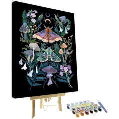 TISHIRON Paint by Numbers Adults Beginners, Moth DIY Painting by Numbers Kits for Adults Children, Mushroom and Leaf Oil Hand Painting Canvas Gifts Crafts for Home 40 x 50 cm (Frame)