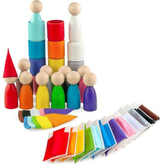 Ulanik Large Dolls in Cups with Hats and Beds Montessori Toy from 3 Years + Baby Waldorf Dolls Wooden Games for Sorting Colours Learning - 12 Dwarfs