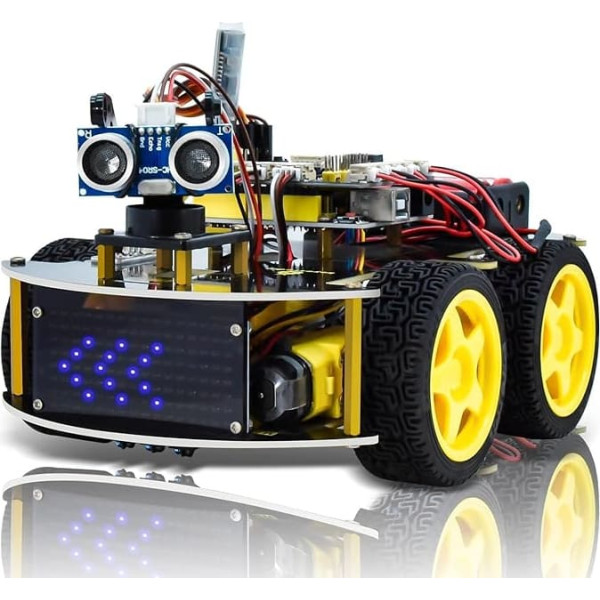 KEYESTUDIO 4WD Robot Kit Compatible with Arduino IDE Electronic Construction Kit with Microcontroller, Line Tracking Module, Ultrasonic Sensor, Car Robot Programming Enthusiast for 14+ Teenagers