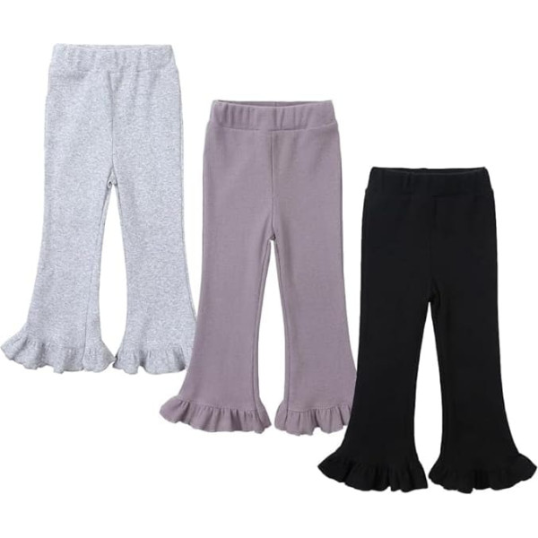 3 Pack Toddler Baby Girl Pants Ribbed Bell Bottom Flare Pants with Ruffle Elastic Trousers Waist Leggings Toddler Girl Bell Bottoms Leggings Toddler Toddler Flare Pants Outfit