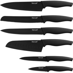 hecef Black Oxide Knife Set of 6 with Matching Blade Protective Knife Sheath, Black Oxide Set of Knives, Scratch-Resistant and Rustproof, Non-Stick Black Colour Coating Blade Knife