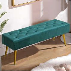 Quimoo Button Down Ottoman Bench Upholstered Bedroom Benches Velvet Footrest Stool Dining Bench Accent Bench for Living Room Bedroom Atrovirens