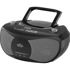 Portable CD Player Boombox with Bluetooth, FM Radio, USB Input (LP-D12Black)