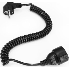 CHENGPI Schuko Extension Cable, Spiral Cable with Protective Contacts, Power Cable IP20 (230 V/16 A) with Plug and Socket, Maximum Extension 0.6 m to 2 m, Spiral Cable 3 x 1.0 mm²
