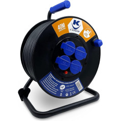 K•Power Electric Cable Reel, Cross Section, 3 G2.5 mm², H07RNF 16 A, 4 Sockets IP44, Thermal Circuit Breaker, Carry Handle, Extension Cable ... (40 m 3G2.5)