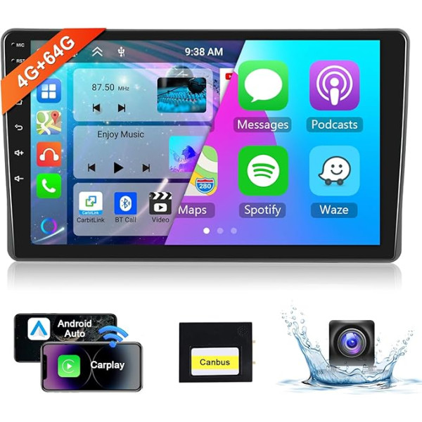 8 Core 4 + 64G: Hodozzy Carplay Car Radio for Fiat Panda 2003-2012, 9 Inch Touchscreen Android Car Radio with Android Car/WiFi/GPS/RDS/FM/Bluetooth/USB + Reversing Camera