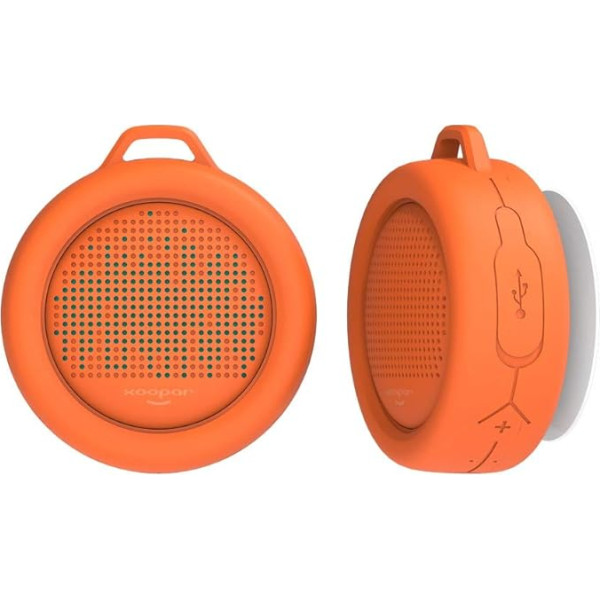 Xoopar Splash 2 Bluetooth-Lautsprecher, IPX65, tragbar, kabellos, wasserfest, Super Bass und HD-Sound, mit Saugnapf für Dusche, Pool, Strand, Küche und Outdoor Orange