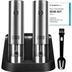 LEBENLANG Electric Salt and Pepper Mill - Rechargeable & Lots of Accessories I Battery Set I Pepper Shaker Pepper and Salt Mill for Coarse Salt