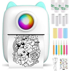 Mini Printer for Smartphone, Portable Thermal Printer, Photo Printer, Bluetooth Mobile Phone Printer with 13 Printer Paper, 6 Colouring Pencils and 1 Sticker, Mini Printer for Journal, Travel Logo,