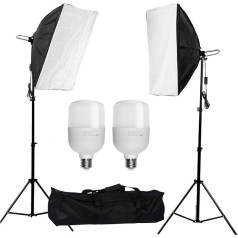 Softbox Set Photo Studio, Abeatstudio 2 x 50 x 70 cm Softbox LED Lighting Set with 2 x 25 W 5500 K Light Bulbs, 2 m Fully Adjustable Light Stand for YouTube, Tiktok Video Recording, Studio Portraits,