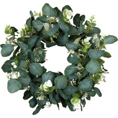 Briful 16 Inch Eucalyptus Artificial Wreath Green Wreath Artificial Plant Decorative Artificial Hanging Door Wreath Wall Wreath Beautiful Decoration for Door Wall Window Decoration