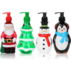 Christmas Soap Dispenser Christmas Decoration Shampoo Dispenser Lotion Container Santa Snowman Christmas Tree Plastic Pump Bottle Hand Soap Dispenser 4 Pack