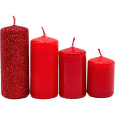 Tiered Pillar Candles, Advent Candles, Advent Wreath Candles, in Red Tones, Unscented, 4 Sizes, Height 5-10 cm, Diameter 4 cm each, 280 g