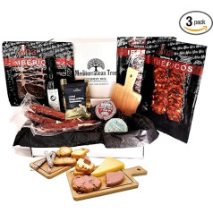 Spanish Gourmet Tapas Basket Box - Iberian Chorizo and Iberian Ham + Iberian Truffle Pies and Sweet Wine + 3 Pieces Fuets + Virgin Olive Oil + Gourmet Bread + Wooden Tapas Gift