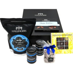 Hallingers Happy Birthday Blue - Gourmet Gift Set in Elegant Box as Gift Basket for Birthday (Set) - Advent Calendar Novelties & Advent Calendar Filling | Birthday Congratulations Thank You