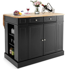 Goplus Kitchen Island with Expandable Worktop, Wooden Kitchen Cabinet with Drawers and Shelves, Sideboard for Kitchen & Dining Room, 120 x 60/90 x 92 cm (Black)