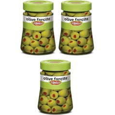 D'Amico Olive Verdi Farcite with Pasta di Peperoni Green Olives in Brine, Filled with Peperoni Paste, 290 g, Pack of 3