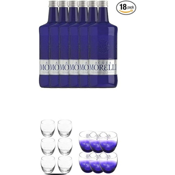 Morelli Silent Water 6 x 0.75 Litres + Morelli Water Glasses Transparent Pack of 6 + Morelli Leonardo Water Glasses Blue Pack of 6
