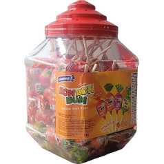 Glas – Packung mit 100 Stück – Colombina Bon Bon Bum – Paletten mit sortierten Gummikernen, 4 Geschmacksrichtungen Lulo, Erdbeere, rote Erdbeere und Mandarine, Dose mit 1700 g (100 Stück)