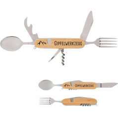 Summit Cutlery – Multi-Piece Camping Cutlery Made of Stainless Steel with Wooden Handle – Removable Camping Cutlery Set – Gipfelgaudi Outdoor Equipment – Countless Functions in One Cutlery Set
